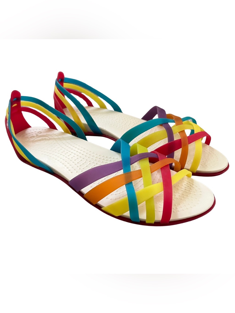 Crocs Isabella Huarache Flats Sandals Womens Size 11 Rainbow Waterproof Colorful